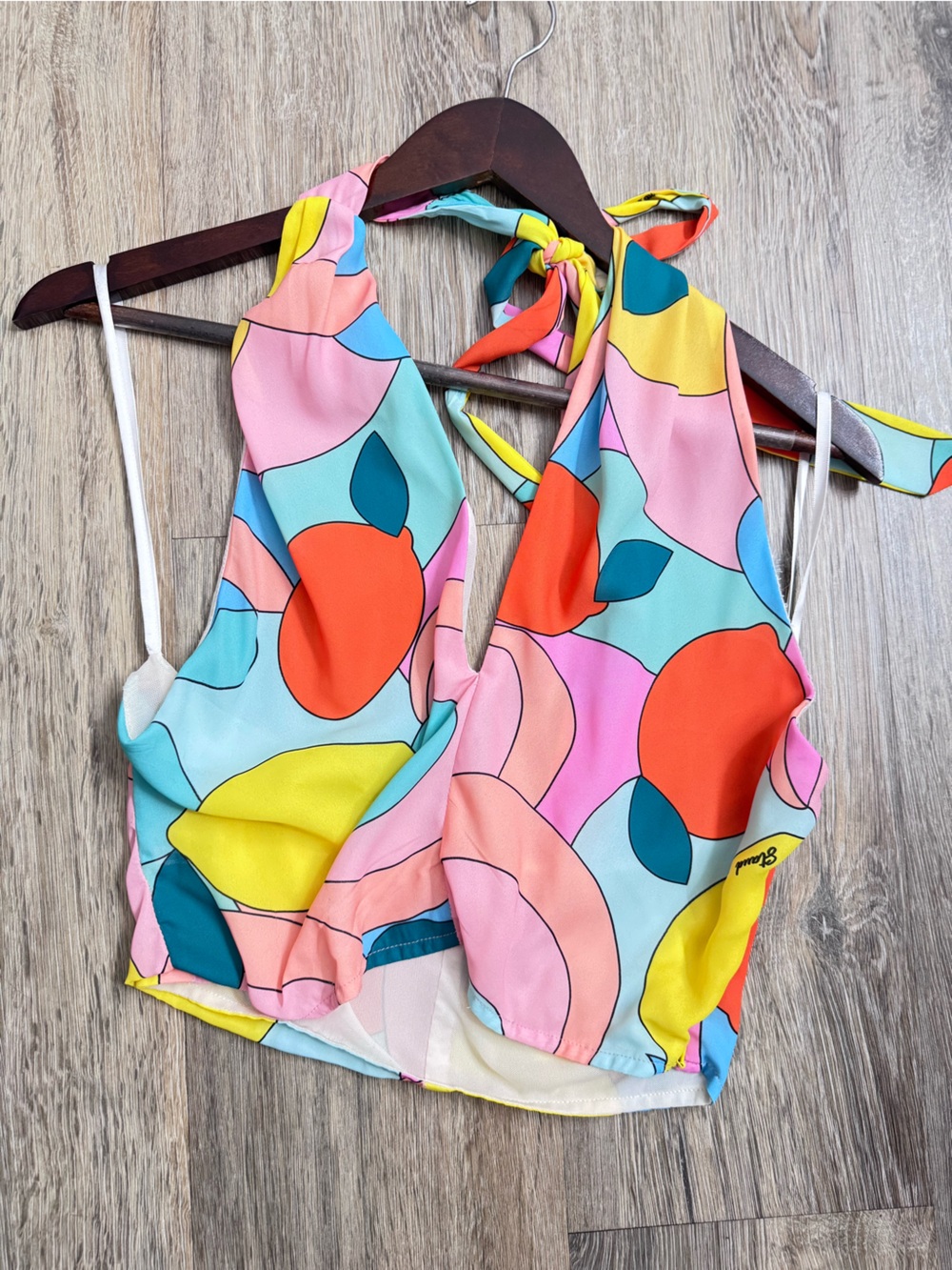 STAUD Multicolor Abstract Halter Crop Top - Pink, Blue, Yellow, Orange, Green - Picture 6 of 6
